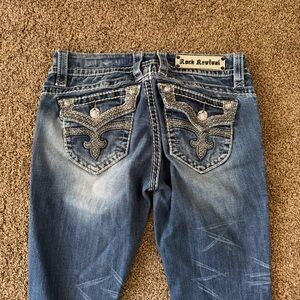 Rock Revival Men's Blue Embroidered Pocket Jeans 28 Jen Straight